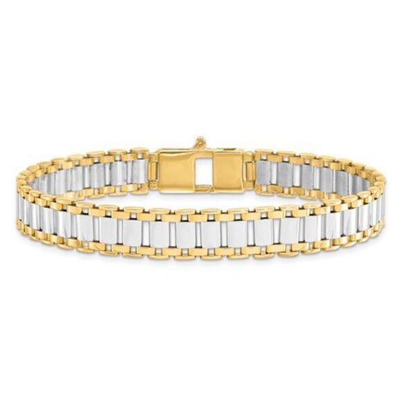 New 14k Italian Gold Men's 8-1/4" Two-Tone Link Bracelet, 18 grams - Picture 1 of 13